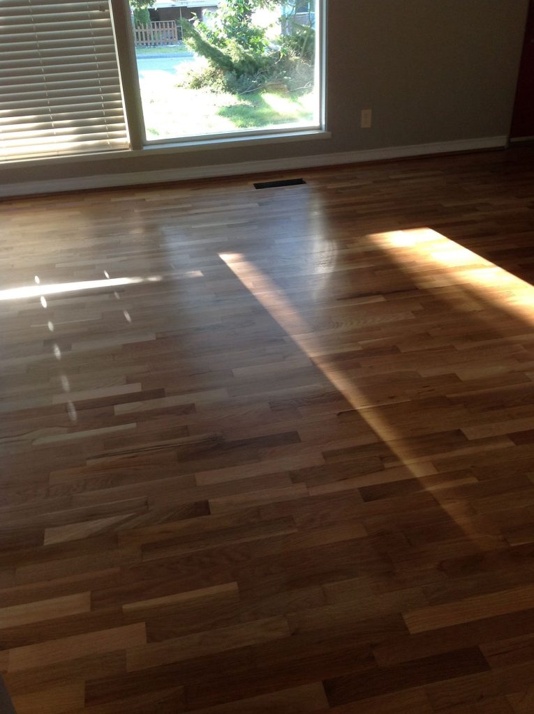 Parquet foncé fraîchement vitrifié et brillant