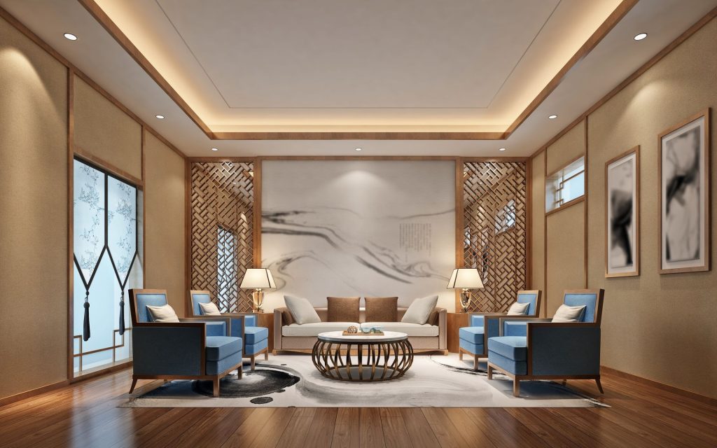 Salon de villa avec parquet en bois